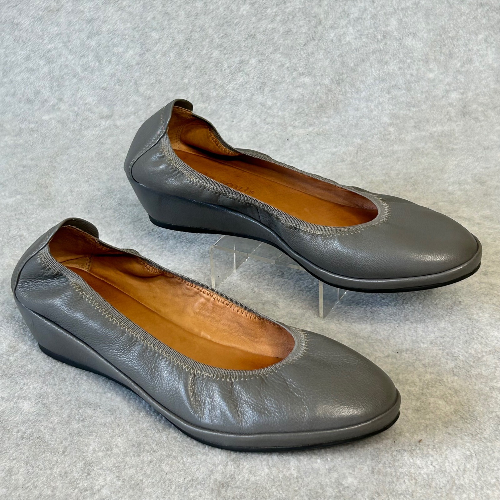 Gentle Souls Natalie By Kenneth Cole Gray Leather Ballet Wedge Comfort Flats 10m